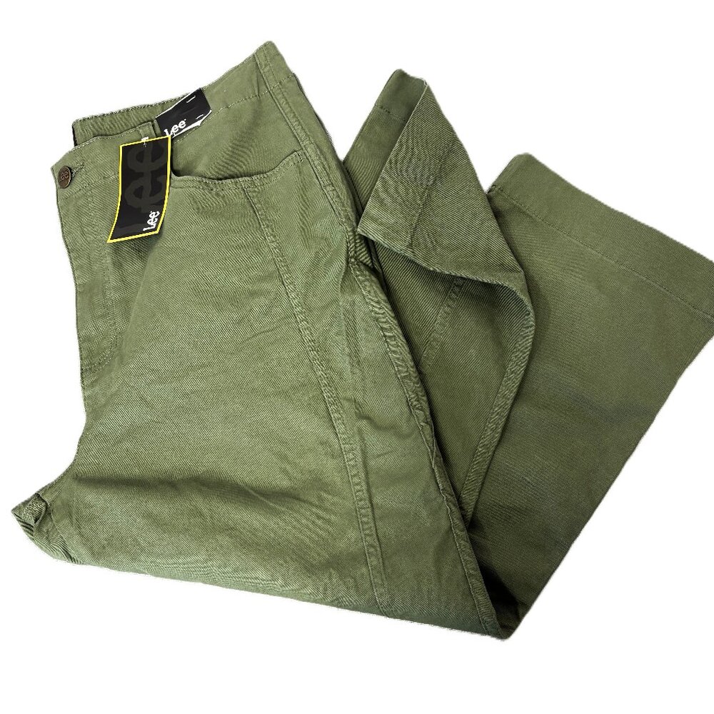 * Lee Olive Green Straight Leg Cotton Elastane Capris Size 16 NWT